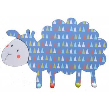Porte manteaux mouton bleu prénom en bois pour chambre d'enfant
